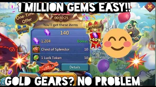 lords mobile: fastest way to 1 million gems[cheap to play] getting gold gears easy method