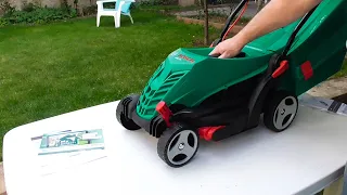Unboxing assembling and testing BOSCH ARM 34 1300W Lawnmower - Bob The Tool Man