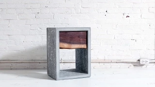 Concrete Nightstand with a Live Edge Walnut Drawer