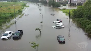 9-22-2020 Houston, Tx Extreme flash flooding, cars submerged, drone- Tropical Storm Beta