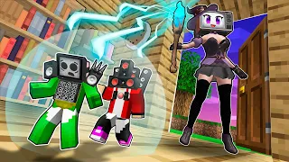 TV WOMAN WITCH made JJ and MIKEY VERY SMALL! JJ and MIKEY in ONE BLOCK in Minecraft - Maizen