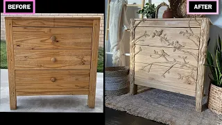 ANTHROPOLOGIE DUPE: Faux Handcarved Wooden Dresser | Extreme Furniture Transformation