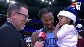 Ja Morant celebrates with his daughter Kaari after recording 6th career triple-double | NBA on ESPN