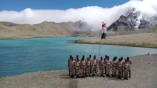 ITBP jawans celebrating Independence Day on the banks of Gurudongmar Lake, Sikkim (16700 Feet)