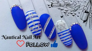 Nautical Nails Art | Sailor-Inspired Gel Manicure Step-by-Step | Easy Nails Inspiration