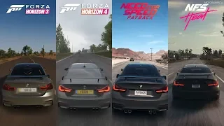 Horizon 3 vs Horizon 4 vs NFS Speed Payback vs NFS Heat - BMW M4 GTS Sound Comparison