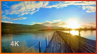 4K  |  Walking into the Sunset  |  Boardwalk on Lake Zurich Switzerland  |  ASMR