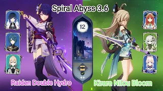 C0 Raiden Double Hydro & C1 Kirara Bloom - Spiral Abyss 3.6 - Floor 12 9 stars | Genshin Impact