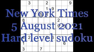 Sudoku solution – New York Times sudoku 5 August 2021 Hard level