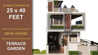 25 x 40 House Design | 3 BHK | Family Room | Parking | Terrace Garden| 3D Walkthrough Animation |