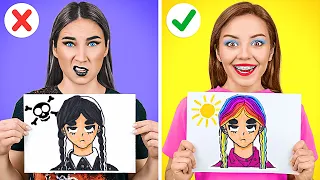 TRUCOS DE DIBUJO BUENOS VS MALOS | ¡Trucos de pintura arcoíris! Ideas épicas de bricolaje en 123 GO!