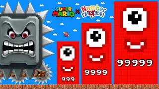 Mario build 99999 Numberblocks vs Mega Thwomp Calamity | Game Animation