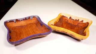 Purple and Gold Epoxy Drip Bowls - CNC Woodworking - Mixing colored resin with cherry wood