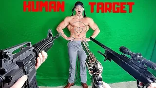 Painful HUMAN TARGET Shooting Competition | Bodybuilder VS Airsoft Guns and Sniper