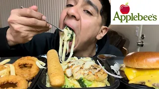 Applebee’s Mukbang || Chicken Alfredo Pasta || Cheeseburger || Onion Rings