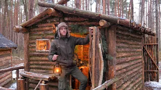 Off Grid Log Cabin With My Rabbit - Rabbit Barn Near Homestead in the Wilderness