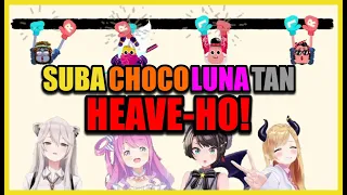 [Hololive] SubaChocoLunaTan crying with laughter playing Heave-ho!