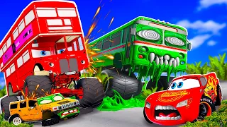 Big & Small:McQueen and Topper Deckington VS City Bus ZOMBIE MEGA Slime Trailer cars in BeamNG.drive