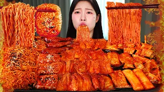 ASMR MUKBANG| 직접 만든 불닭 버섯 불닭쌈 양념치킨 먹방 & 레시피 FRIED CHICKEN AND FIRE NOODLES EATING