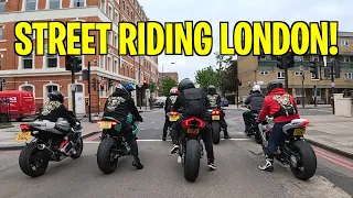 STREET RIDING THROUGH LONDONS STREETS! *BMW S1000rr, DUCATI SP2, FIREBLADE, GSXR, H2, MV AUGUSTAS*