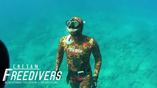 Talented student at his first time in free diving in island Crete