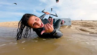 KITESURFING AT A FLAT WATER PARADISE. -Kitesurfing at Barrinha Beach, Ilha de Faro, Portugal.