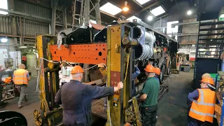 NYMR - Black 5 No 44806 wheelsets are reunited with the frames as the heavy overhaul continues