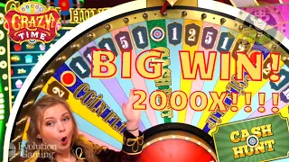 Crazy Time BIG WIN!! 🤑20x Multiplier 2000x Cash Hunt!!!!