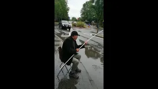 Mestre, piove e la fermata dell'autobus si trasforma in lago da pesca