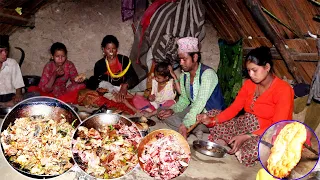 dharme brother wife cooks Rabbit meat fry & bread eating family ||