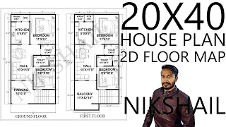 20X40 2bhk House plan 2d map by Nikshail