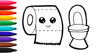 Drawing and Coloring a Toilet With Toilet Paper | Drawings for Kids and toddlers