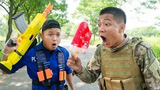 Battle Nerf War: Idiot Salesman Nerf Guns Robber Group ICE CREAM BATTLE