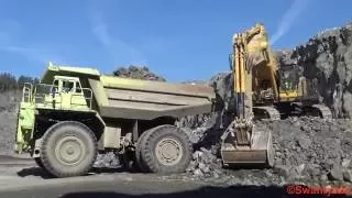 4K| Komatsu PC1250SP-8 Loading Euclid R130 Dumper And Tipping Load