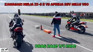 Kawasaki Ninja ZX-6 R vs Aprilia RSV Mille V60 motorcycles drag racing 1/4 mile 🏍🚦 - 4K UHD