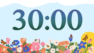 30 Minute Cute Spring Bees and Flowers Classroom Timer (No Music, Piano Alarm at End)