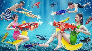 FUNNY UNDERWATER BATTLE PRANK BATTLE Nerf Guns FUNNIEST UNLUCKY BOY IN THE POOL PVQ Nerf War