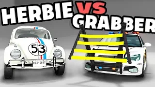 HERBIE VS THE WHEEL GRABBER! INSANE TAKEDOWNS! - BeamNG Drive Wheel Grabber Mod
