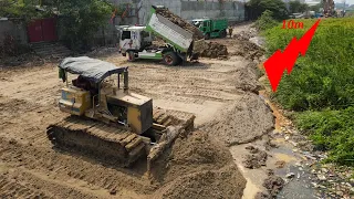 Amazing Technique Building Foundation Road By Operator Skill Bulldozer Pushing Dirt Into Water