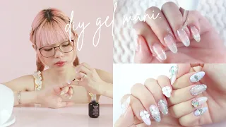 how to do DIY gel nail manicures at home for beginners 🌸 spring pastel nails with gems