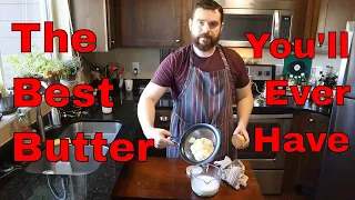 HANDMADE BUTTER-cultured butter with cultured buttermilk made by shaking some cream in a mason jar