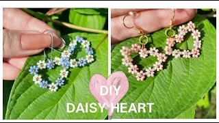 Beaded earrings DAISY HEART 💖🌼 Серьги из бисера ЦВЕТОЧНОЕ СЕРДЦЕ💖🌼 #DIY #jelljewellery