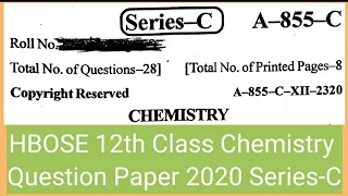 HP Board +2 Class Chemistry Question Paper 2020 Series-C| HP Board +2 Class Chemistry Question Paper