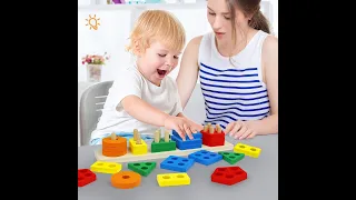 Montessori Toys for 1 to 3-Year-Old Boys Girls Toddlers, Wooden Sorting & Stacking Toys for Toddlers