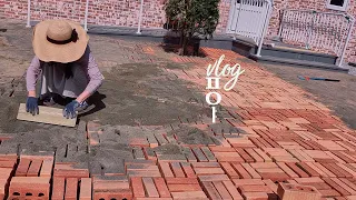 vlog | Decorating the Yard Part 2 | Decorating the Yard with Bricks