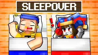 Having a SLEEPOVER with POMNI in Minecraft!