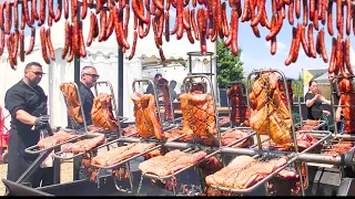 Bucharest Street Food. Roasting Ribs Romanian Style, Sausages, Pork Knuckles & more