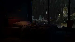 Sudden Rain and Massive Thunder in the Middle of City at Night for Good Night's Sleep on a Cozy Bed