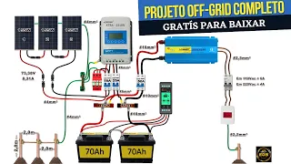 Projeto de Energia Solar Off Grid Com 3 Painéis Solares de 155W! Banco de Baterias em 24V!