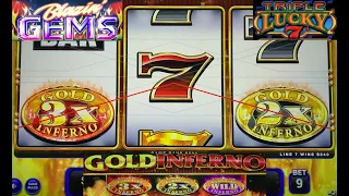 BOOM! NEW 2X 3X GOLD INFERNO + BLAZIN GEMS + TRIPLE LUCKY 7S SLOT PLAY! AWESOME NEW 3 REEL SLOT!